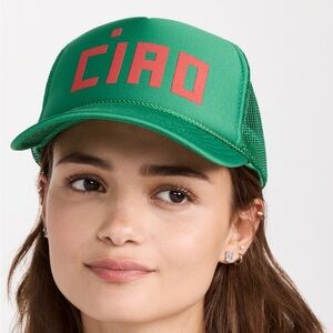 Clare V. Block Ciao Trucker Hat in Green and Pink